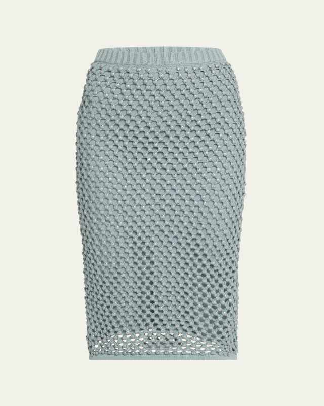 Crystal Open-Knit Midi Skirt